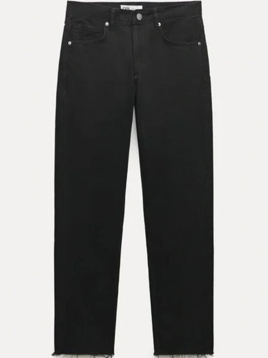 New Zara Cropped Flare Jeans High Rise Frayed Hem Black - Picture 8 of 9